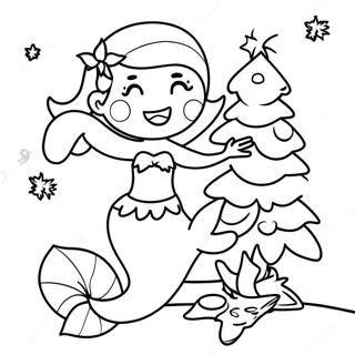 Iloinen Joulun Merenneito Koristelemassa Puuta Varityskuva 113603-49605