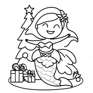 Iloinen Joulun Merenneito Koristelemassa Puuta Varityskuva 113603-49608