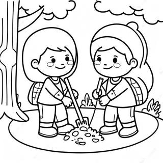 Iloiset Lapset Istuttamassa Puita Varityskuva 115435-51029