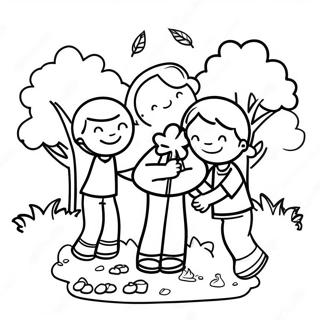 Iloiset Lapset Istuttamassa Puita Varityskuva 115435-51031