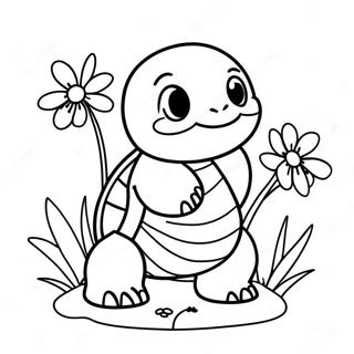 Iloinen Squirtle Kukkien Kanssa Varityskuva 36599-7997