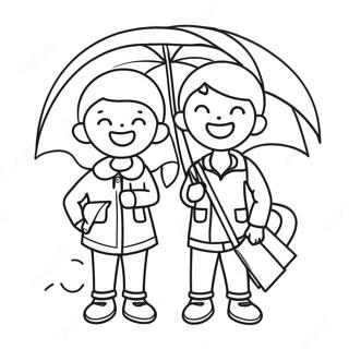 Iloiset Lapset Sateenvarjojen Kanssa Varityssivu 96260-35283