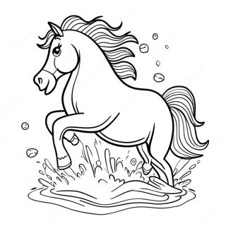 Dynaaminen Hevonen Hyppaamassa Veden Yli Varityssivu 96340-35349